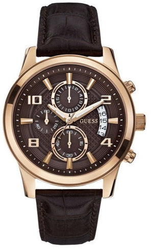 Guess Exec Chronograph Brown Dial Brown Leather Strap Watch For Men - W0076G4 Authentic Buy Shop Now