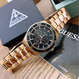 Guess Chaser Chronograph Black Dial Gold Steel Strap Watch for Men - W0170G2 Authentic Buy Shop Now