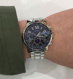 Guess Horizon Chronograph Quartz Blue Dial Silver Steel Strap Watch for Men - W0379G3 Authentic Buy Shop Now