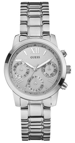 Guess Mini Sunrise Silver Dial Silver Steel Strap Watch For Women - W0448L1 Authentic Buy Shop Now