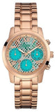 Guess Mini Sunrise Multi Function Analog Turquoise Dial Rose Gold Steel Strap Watch For Women - W0448L8 Authentic Buy Shop Now