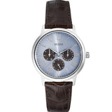Guess Wafer Analog Blue Dial Brown Leather Strap Watch For Men - W0496G2 Authentic Buy Shop Now