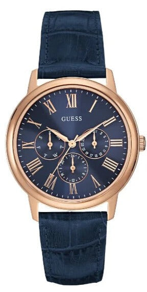 Guess Analog Blue Dial Blue Leather Strap Watch For Men - W0496G4 Authentic Buy Shop Now