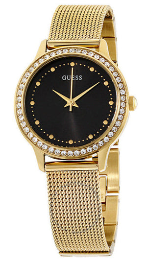 Guess Chelsea Crystals Black Dial Gold Mesh Bracelet Watch For Women - W0647L8 Authentic Buy Shop Now