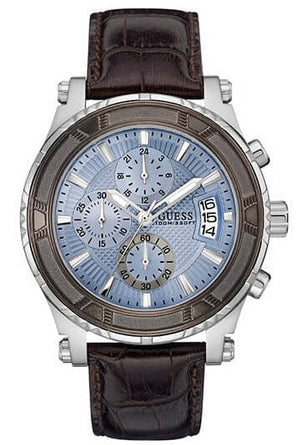Guess Pinnacle Chronograph Quartz Blue Dial Brown Leather Strap Watch For Men - W0673G1 Authentic Buy Shop Now