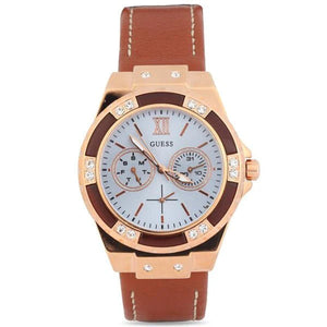 Guess Limelight Quartz White Dial Brown Leather Strap Watch For Women - W0775L7 Authentic Buy Shop Now