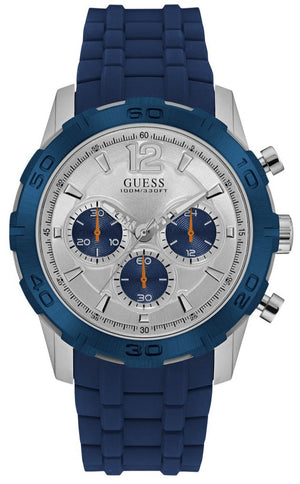 Guess Caliber Chronograph White Dial Blue Rubber Strap Watch for Men - W0864G6 Authentic Buy Shop Now