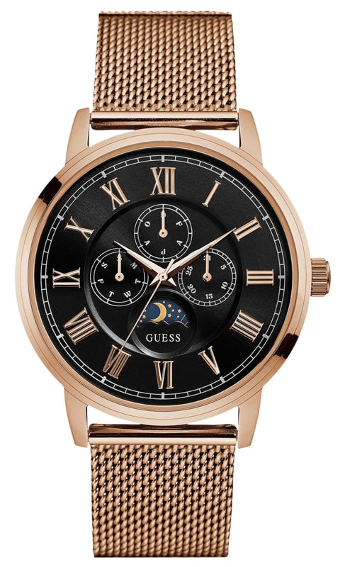 Guess Delancy Black Dial Rose Gold Mesh Bracelet Watch for Men - W0871G5 Authentic Buy Shop Now