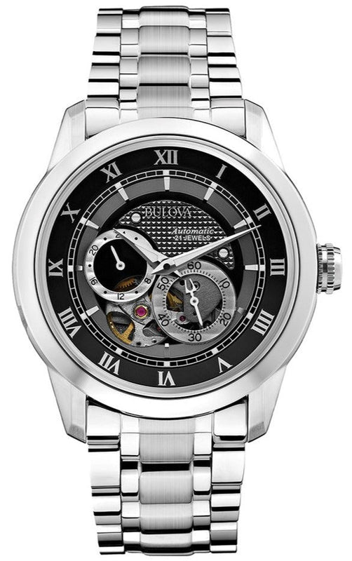 Bulova BVA Dual Aperture Black Dial Silver Steel Strap Watch for Men - 96A119 Authentic Buy Shop Now