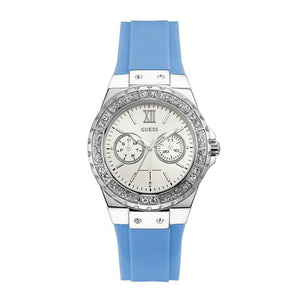 Guess Limelight Crystals White Dial Blue Rubber Strap Watch for Women - W1053L5 Authentic Buy Shop Now