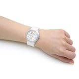 Guess Wanderlust Crystals Silver Dial White Rubber Strap Watch For Women - W1059L3 Authentic Buy Shop Now