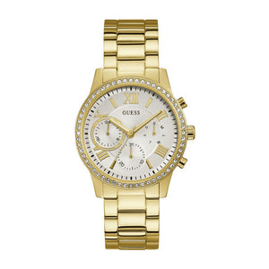 Guess Solar Chronograph Diamonds White Dial Gold Steel Strap Watch for Women - W1069L2 Authentic Buy Shop Now