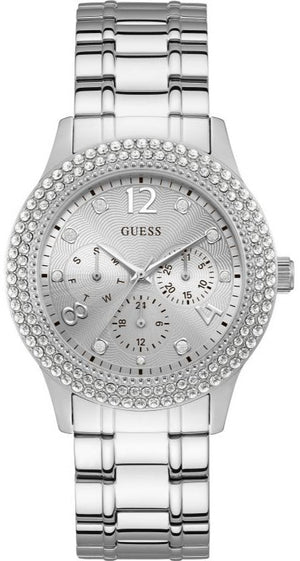 Guess Bedazzle Diamonds Silver Dial Silver Steel Strap Watch For Women - W1097L1 Authentic Buy Shop Now