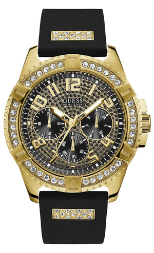 Guess Frontier Crystals Black Dial Black Silicone Strap Watch For Men - W1132G1 Authentic Buy Shop Now