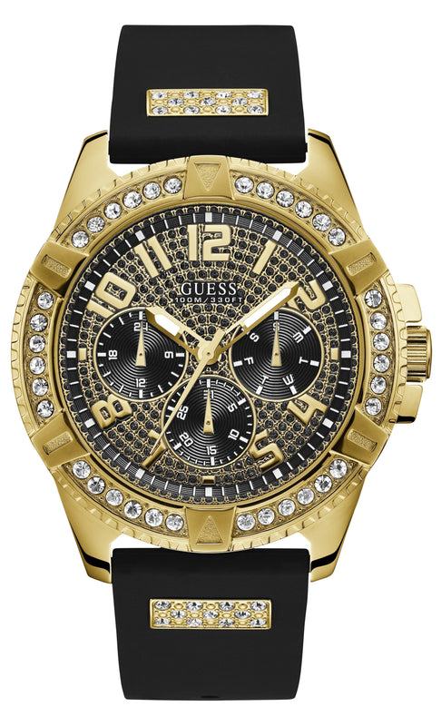 Guess Frontier Crystals Black Dial Black Silicone Strap Watch For Men - W1132G1 Authentic Buy Shop Now
