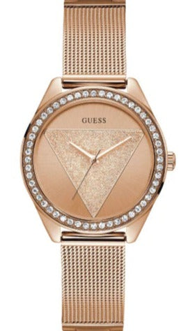 Guess Tri Glitz Quartz Diamonds Rose Gold Dial Rose Gold Mesh Bracelet Watch For Women - W1142L4 Authentic Buy Shop Now
