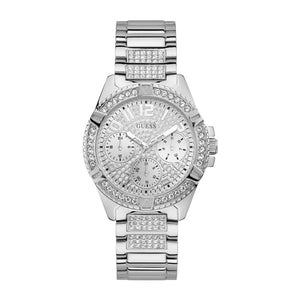 Guess Frontier Diamonds Silver Dial Silver Steel Strap Watch For Women - W1156L1 Authentic Buy Shop Now