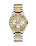 Guess Frontier Chronograph Crystals Gold Dial Two Tone Steel Strap Watch For Women - W1156L5 Authentic Buy Shop Now