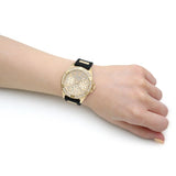 Guess Frontier Diamonds Gold Dial Black Rubber Strap Watch For Women - W1160L1 Authentic Buy Shop Now