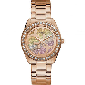 Guess G Twist Diamonds Rose Gold Dial Rose Gold Steel Strap Watch For Women - W1201L3 Authentic Buy Shop Now