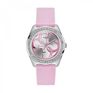 Guess G-Twist Diamonds Silver Dial Pink Rubber Strap Watch for Women - W1240L1 Authentic Buy Shop Now