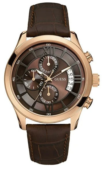 Guess Analog Chronograph Brown Dial Brown Leather Strap Watch For Men - W14052G2 Authentic Buy Shop Now