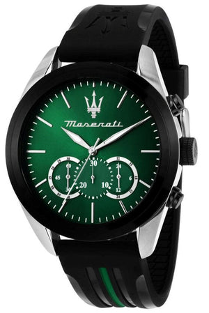 Maserati Traguardo Chronograph Green Dial Black Silicone Strap Watch For Men - R8871612043 Authentic Buy Shop Now