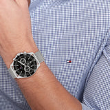 Tommy Hilfiger Jordan Chronograph Black Dial Silver Mesh Strap Watch For Men - 1792092 Authentic Buy Shop Now