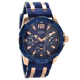 Guess Oasis Blue Dial Blue & Rose Gold Stainless Steel Strap Watch For Men - W0366G4 Authentic Buy Shop Now