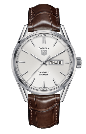 Tag Heuer Carrera Calibre 5 Automatic White Dial Brown Leather Strap Watch for Men - WAR201B.FC6291 Authentic Buy Shop Now