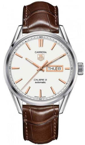 Tag Heuer Carrera Calibre 5 Automatic White Dial Brown Leather Strap Watch for Men - WAR201D.FC6291 Authentic Buy Shop Now