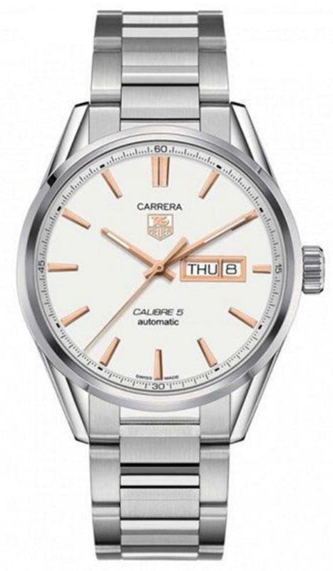 Tag Heuer Carrera Calibre 5 White Dial Silver Steel Strap Watch for Men - WAR201D.BA0723 Authentic Buy Shop Now