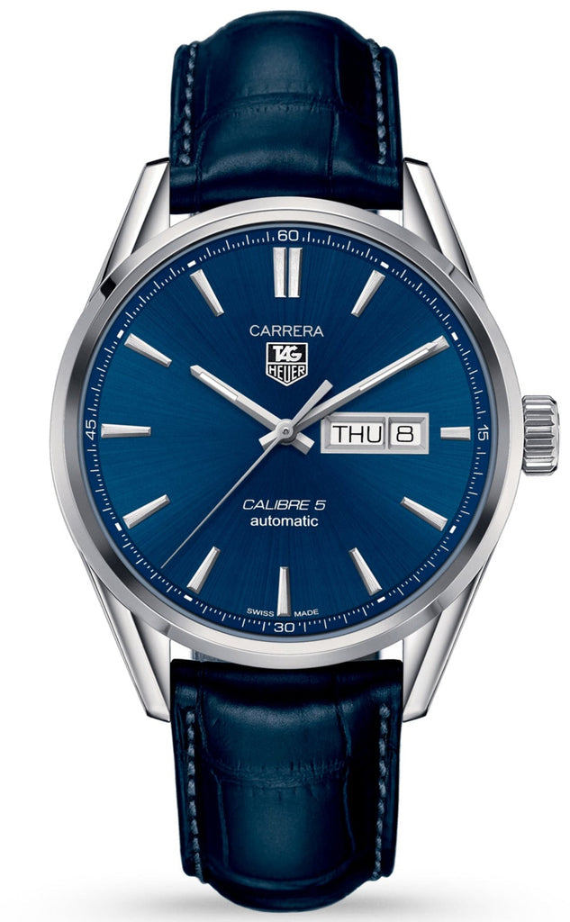 Tag Heuer Carrera Calibre 5 Automatic Blue Dial Blue Leather Strap Watch for Men - WAR201E.FC6292 Authentic Buy Shop Now