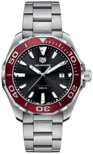 Tag Heuer Aquaracer Black Dial Silver Steel Strap Watch for Men - WAY101B.BA0746 Authentic Buy Shop Now