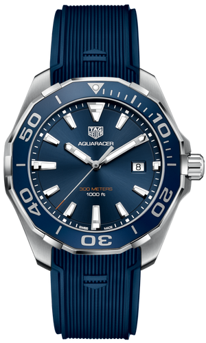 Tag Heuer Aquaracer Quartz Blue Dial Blue Rubber Strap Watch for Men - WAY101C.FT6153 Authentic Buy Shop Now