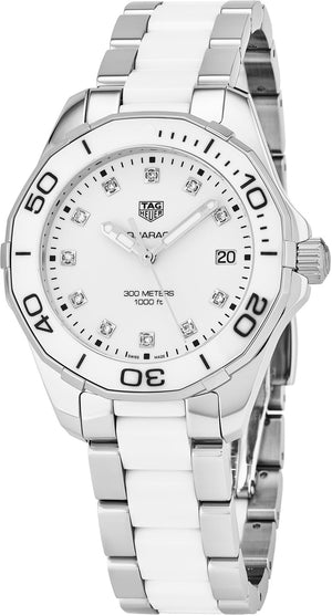 Tag Heuer Aquaracer Diamonds White Dial Two Tone Steel Strap Watch for Women - WAY131D.BA0914 Authentic Buy Shop Now