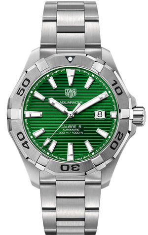 Tag Heuer Aquaracer Calibre 5 Automatic Green Dial Silver Steel Strap Watch for Men - WAY2015.BA0927 Authentic Buy Shop Now