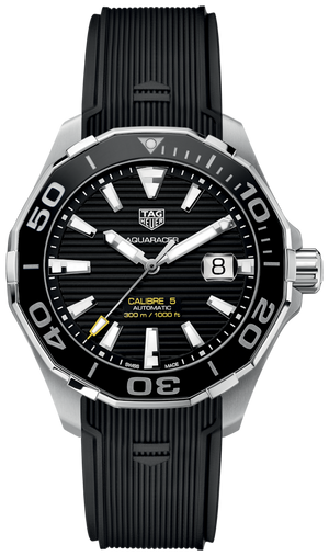 Tag Heuer Aquaracer Calibre 5 Automatic Black Dial Black Rubber Strap Watch for Men - WAY201A.FT6142 Authentic Buy Shop Now