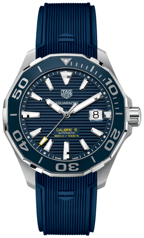Tag Heuer Aquaracer Calibre 5 Automatic Blue Dial Blue Rubber Strap Watch for Men - WAY201B.FT6150 Authentic Buy Shop Now