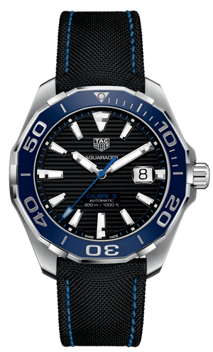 Tag Heuer Aquaracer Calibre 5 Automatic Black Dial Black Nylon Strap Watch for Men - WAY201C.FC6395 Authentic Buy Shop Now