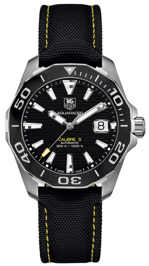 Tag Heuer Aquaracer Calibre 5 Automatic Black Dial Black Nylon Strap Watch for Men - WAY211A.FC6362 Authentic Buy Shop Now