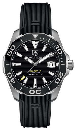 Tag Heuer Aquaracer Calibre 5 Automatic Black Dial Black Rubber Strap Watch for Men - WAY211A.FT6151 Authentic Buy Shop Now