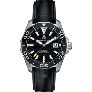 Tag Heuer Aquaracer Calibre 5 Automatic Black Dial Black Rubber Strap Watch for Men - WAY211A.FT6151 Authentic Buy Shop Now