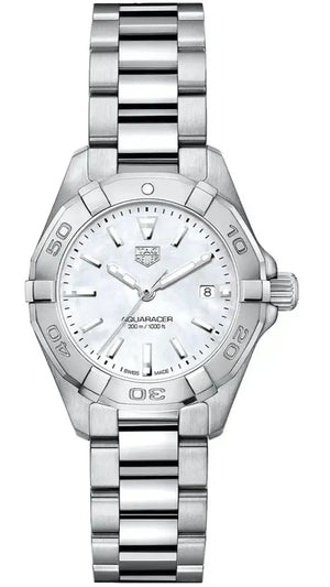 Tag Heuer Aquaracer Quartz Mother of Pearl White Dial Silver Steel Strap Watch for Women - WBD1411.BA0741 Authentic Buy Shop Now