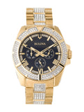Bulova Crystal Collection Blue Dial Gold Steel Strap Watch for Men - 98C128 Authentic Buy Shop Now