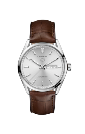 Tag Heuer Carrera Day Date Silver Dial Brown Leather Strap Watch for Men - WBN2011.FC6484 Authentic Buy Shop Now