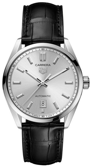 Tag Heuer Carrera Date Silver Dial Black Leather Strap Watch for Men - WBN2111.FC6505 Authentic Buy Shop Now