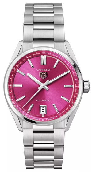Tag Heuer Carrera Date Automatic 18K Pink Dial Silver Steel Strap Watch for Women - WBN2313.BA0001 Authentic Buy Shop Now