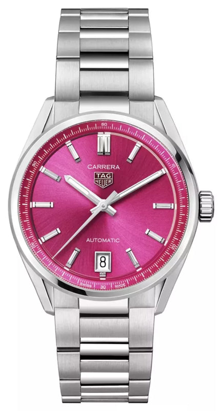 Tag Heuer Carrera Date Automatic 18K Pink Dial Silver Steel Strap Watch for Women - WBN2313.BA0001 Authentic Buy Shop Now