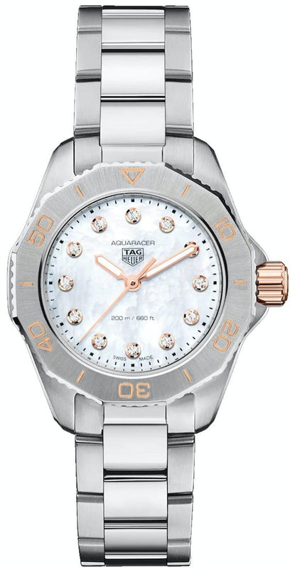 Tag Heuer Aquaracer Professional 200 Quartz Diamonds White Dial Silver Steel Strap Watch for Women - WBP1450.BA0622 Authentic Buy Shop Now